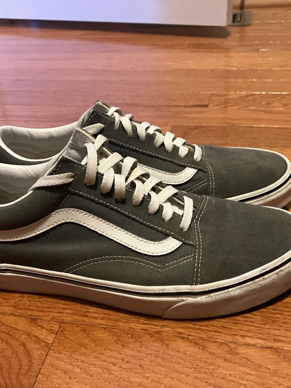 Vans Men’s Old Skool Suede Sneakers in Olive Green and White